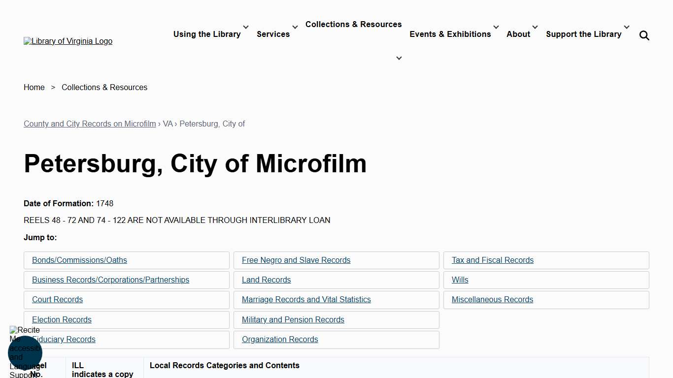 Petersburg, City of Microfilm | Library of Virginia