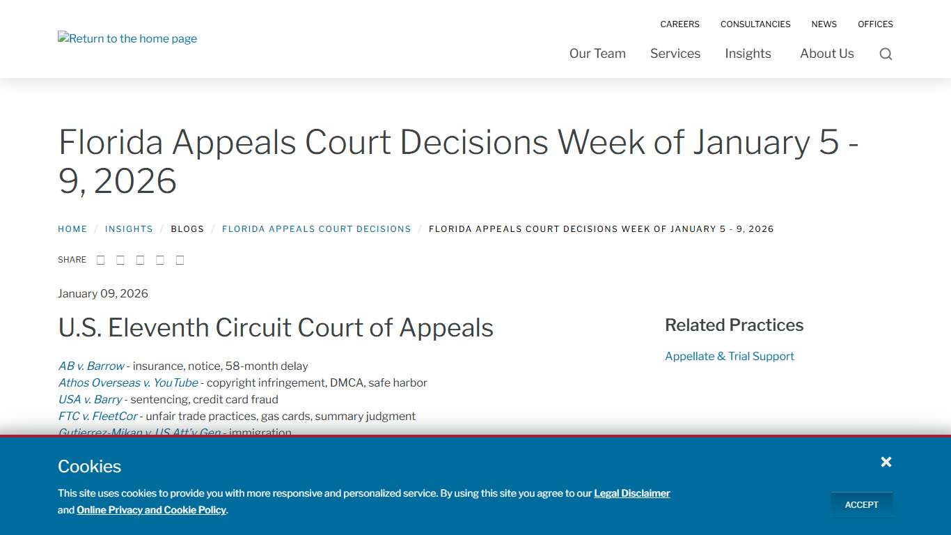 Florida Appeals Court Decisions Week of January 5 - 9, 2026 | Carlton Fields