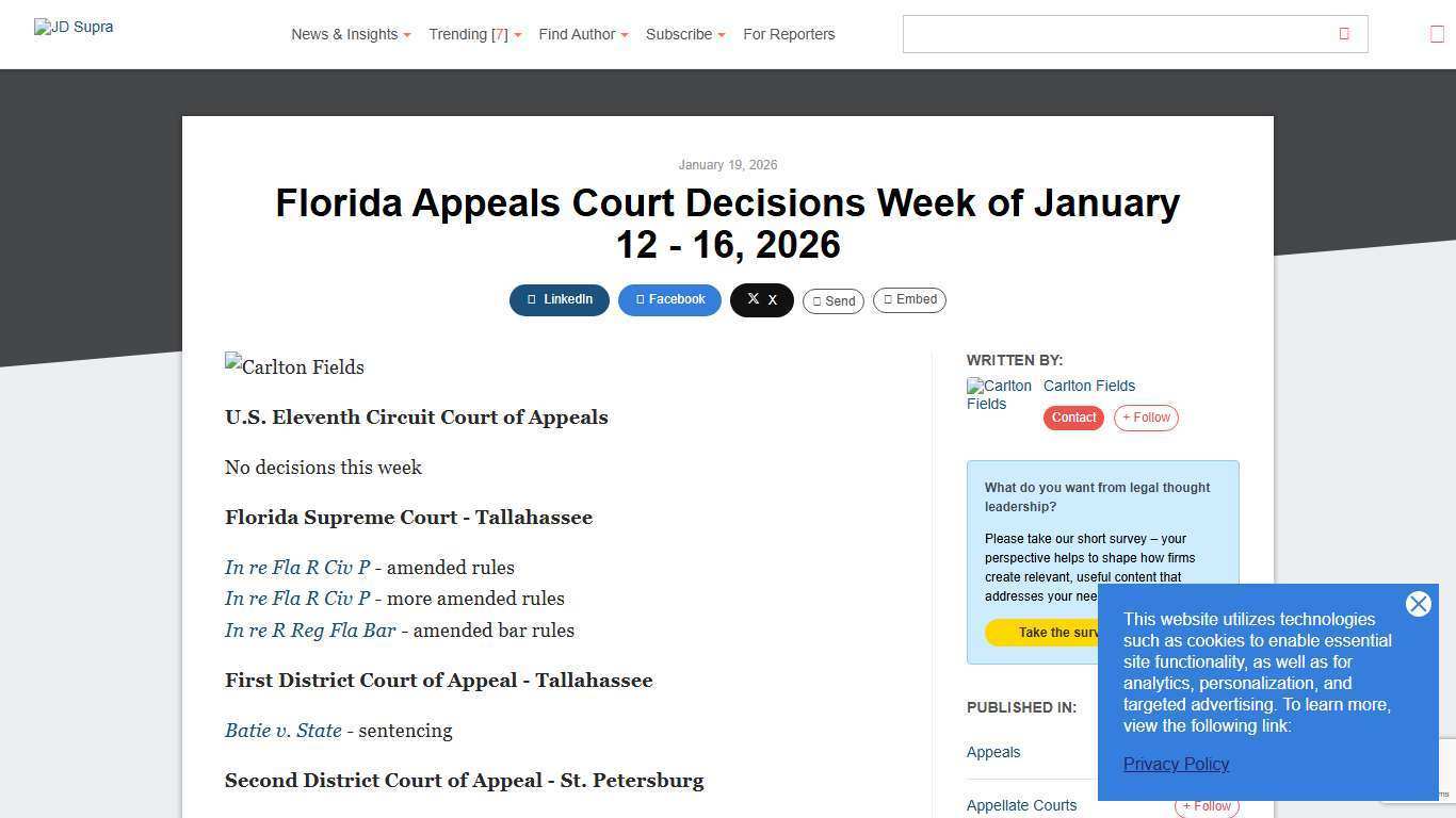 Florida Appeals Court Decisions Week of January 12 - 16, 2026 | Carlton Fields - JDSupra