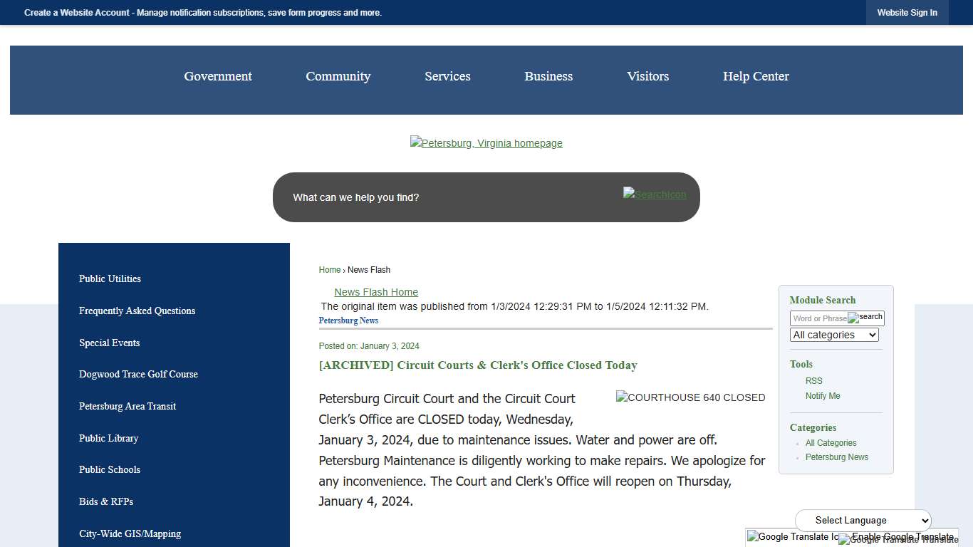 News Flash • Circuit Courts & Clerk's Office Closed Today